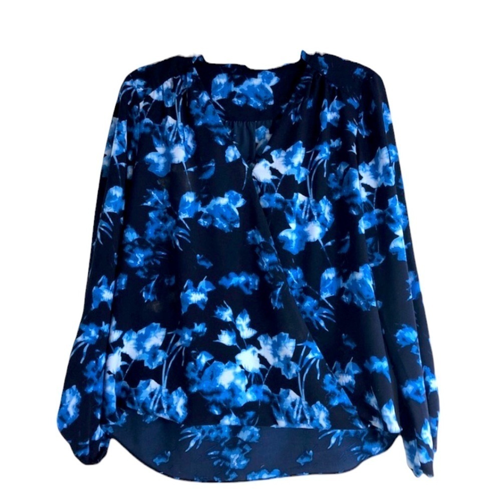 Vince Camuto Blue Fountain Floral Wrap Blouse